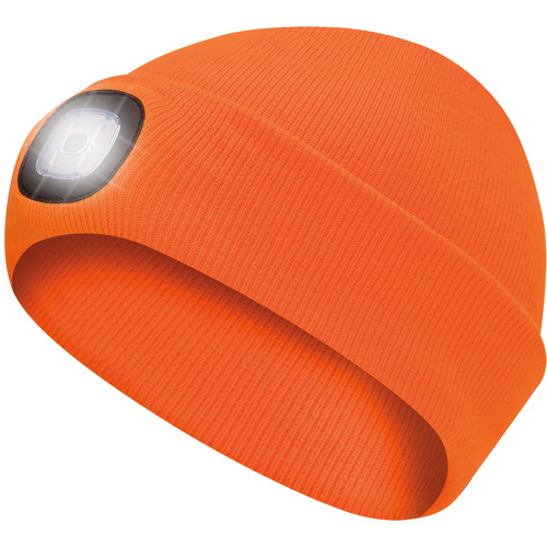 5675 Knit Toque with LED Headlight, Fleece Lining, One Size, High Visibility Orange Rock Safety Industrial Ltd