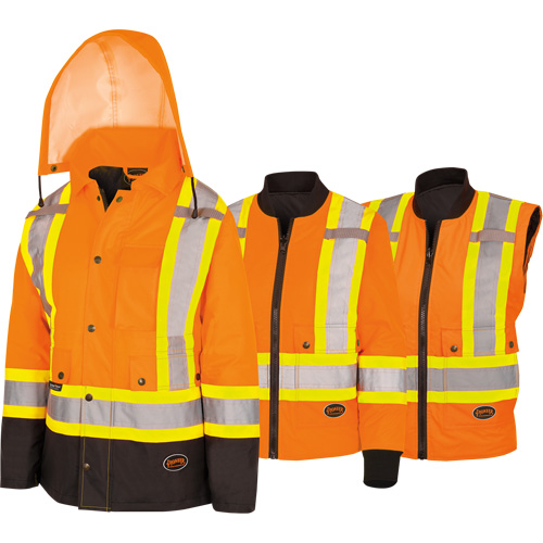 5020BBW Manteau 7 en 1 imperm&eacute;able pour femmes avec capuchon, Polyester/Polyur&eacute;thane, Orange haute visibilit&eacute;, T-petit Rock Safety Industrial Ltd