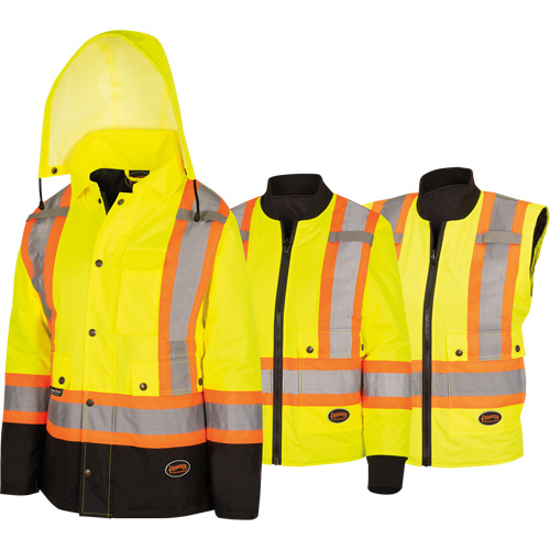 5021BBW Manteau 7 en 1 imperm&eacute;able pour femmes avec capuchon, Polyester/Polyur&eacute;thane, Jaune lime haute visibilit&eacute;, T-petit Rock Safety Industrial Ltd