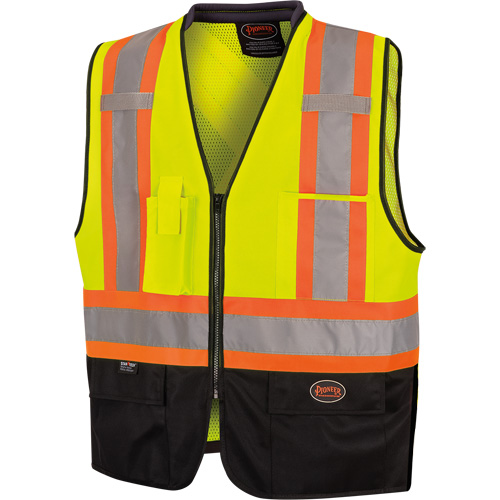 6895 High-Visibility Zip Front Bi-Colour Safety Vest, Black/High Visibility Lime-Yellow, 2X-Large/3X-Large, Polyester Rock Safety Industrial Ltd