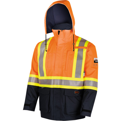 4484 Manteau de s&eacute;curit&eacute; Defender antistatique/ignifuge/anti-arc &eacute;lectrique en trilamin&eacute;, Petit, Noir/Orange haute visibilit&eacute;, 11 cal/cm² Rock Safety Industrial Ltd