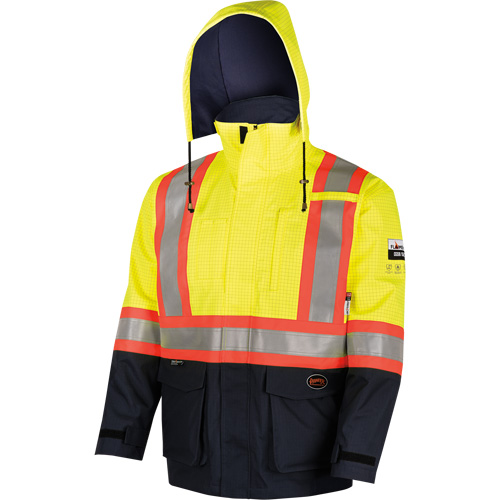 4485 Manteau de s&eacute;curit&eacute; Defender antistatique/ignifuge/anti-arc &eacute;lectrique en trilamin&eacute;, Petit, Noir/Jaune haute visibilit&eacute;, 11 cal/cm² Rock Safety Industrial Ltd