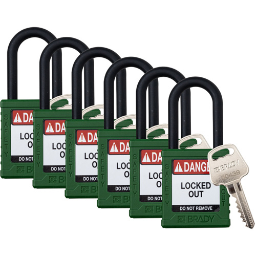 Cadenas de verrouillage Velocity, Vert, Cl&eacute;s identiques, Nylon, Largeur de 1-1/2" Rock Safety Industrial Ltd