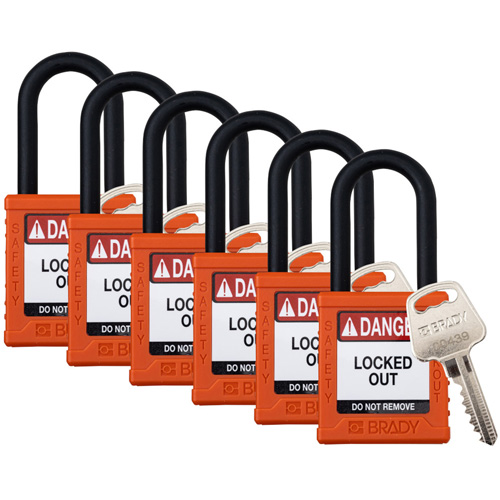 Cadenas de verrouillage Velocity, Orange, Cl&eacute;s identiques, Nylon, Largeur de 1-1/2" Rock Safety Industrial Ltd