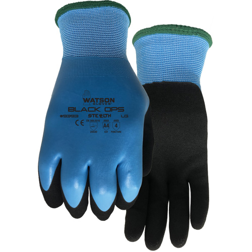 Stealth Black Ops Water-Resistant Gloves, Size Small, 15 Gauge, Rubber Latex Coated, Glass Fibre/Polyester Shell, ASTM ANSI Level A4 Rock Safety Industrial Ltd