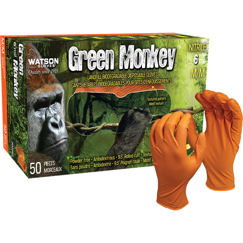 Green Monkey Disposable Gloves, Small, Nitrile, 6-mil, Powder-Free, Orange Rock Safety Industrial Ltd