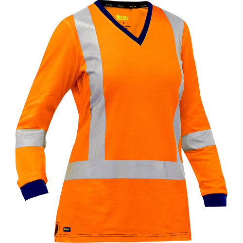 Chemise &agrave; manches longues et X au dos Bisley pour femmes, Poly-coton, Petit, Orange haute visibilit&eacute; Rock Safety Industrial Ltd