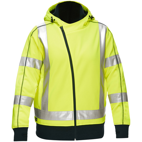 Coton ouat&eacute; doubl&eacute; de sherpa avec capuchon &agrave; fermeture &eacute;clair compl&egrave;te et X au dos Bisley pour femmes, T-Grand, Jaune lime haute visibilit&eacute; Rock Safety Industrial Ltd