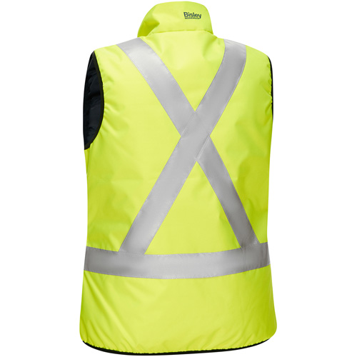 Bisley&reg; X-Back Women's Contoured Reversible Puffer Vest, High Visibility Lime-Yellow, Large, Polyester Rock Safety Industrial Ltd