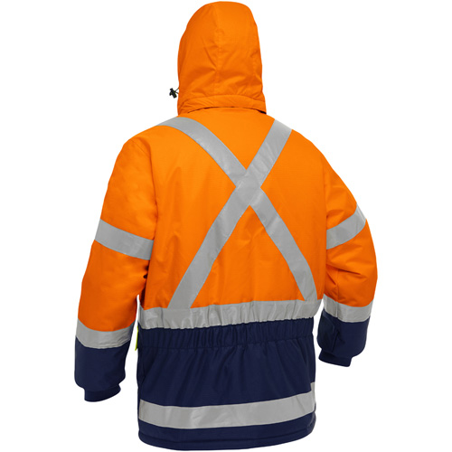 Manteau pour le froid extr&ecirc;me avec bas bleu marin et X au dos Bisley, Polyester, Orange haute visibilit&eacute;, 4T-Grand Rock Safety Industrial Ltd