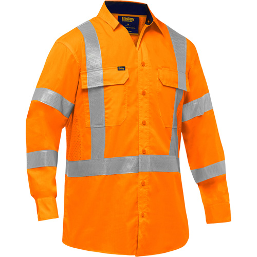 Chemise de travail &agrave; manches longues et X au dos Bisley avec X-Airflow, Poly-coton, Petit, Orange haute visibilit&eacute; Rock Safety Industrial Ltd
