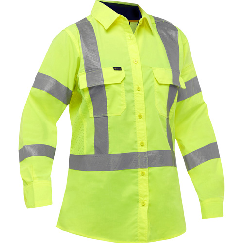 Chemise de travail &agrave; manches longues et X au dos Bisley avec X-Airflow pour femmes, Poly-coton, Petit, Jaune lime haute visibilit&eacute; Rock Safety Industrial Ltd