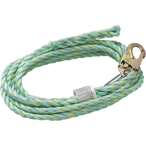 VL-1125-100 Cordage de s&eacute;curit&eacute; vertical avec mousqueton d'ancrage &agrave; une extr&eacute;mit&eacute; & &eacute;clisse dorsale d'extr&eacute;mit&eacute; &agrave; la traîne, Copolym&egrave;re Rock Safety Industrial Ltd