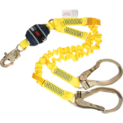 Longe &eacute;lastique d'ancrage double &agrave; amortisseur de choc en sangle, 6', Point d'ancrage &agrave; Crochet d'armature, Crochet mousqueton aux jambes Rock Safety Industrial Ltd
