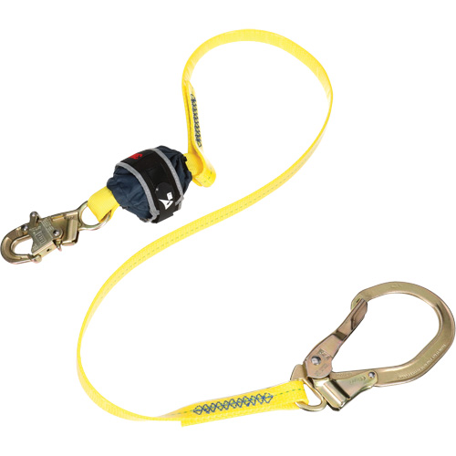 Coated Web Shock-Absorbing Lanyard, 6', Rebar Hook Center, Snap Hook Leg Ends Rock Safety Industrial Ltd