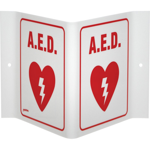 Enseigne "A.E.D." en V, 6" x 9", Acrylique, Anglais avec pictogramme Rock Safety Industrial Ltd