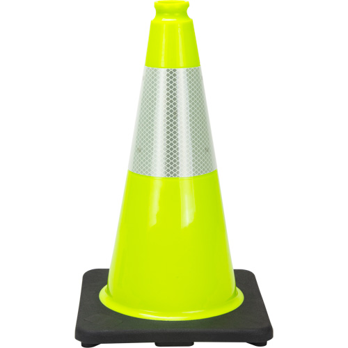 C&ocirc;ne de signalisation de premi&egrave;re qualit&eacute;, 18", Vert lime, Bande(s) r&eacute;fl&eacute;chissante(s) 6" Rock Safety Industrial Ltd