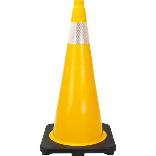 C&ocirc;ne de signalisation de premi&egrave;re qualit&eacute;, 28", Jaune, Bande(s) r&eacute;fl&eacute;chissante(s) 4" Rock Safety Industrial Ltd