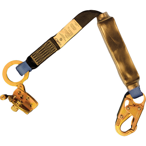 Trailing Rope Grab with Attached Shock Pack Lanyard, 2', Snap Hook Center, Snap Hook Leg Ends, Polyester Rock Safety Industrial Ltd