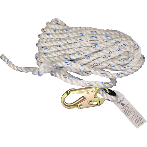 Cordage de s&eacute;curit&eacute; verticale avec mousqueton de 3/4" et cosse cœur Rock Safety Industrial Ltd