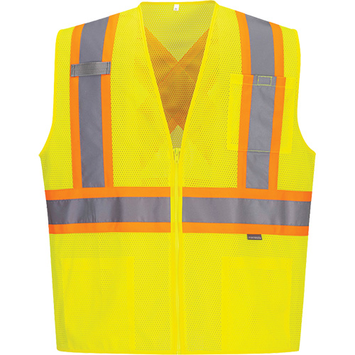 Contrast-Striped Safety Vest, High Visibility Lime-Yellow, Small, Polyester Rock Safety Industrial Ltd
