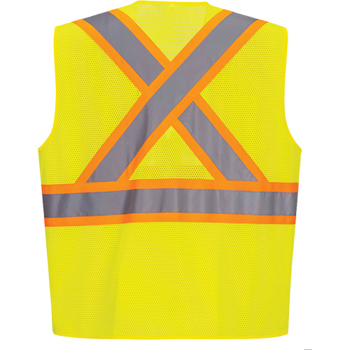 Contrast-Striped Safety Vest, High Visibility Lime-Yellow, Small, Polyester Rock Safety Industrial Ltd