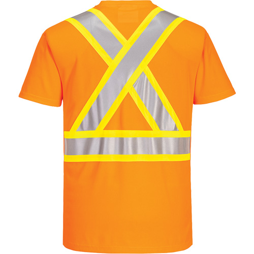 Contrast-Striped Safety T-Shirt, Polyester, Small, High Visibility Orange Rock Safety Industrial Ltd