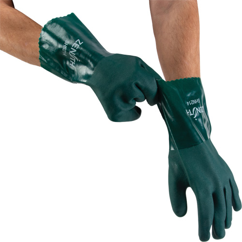 Double Dipped Green Gloves, 12" L, PVC, Cotton Jersey Inner Lining, 70-mil Rock Safety Industrial Ltd