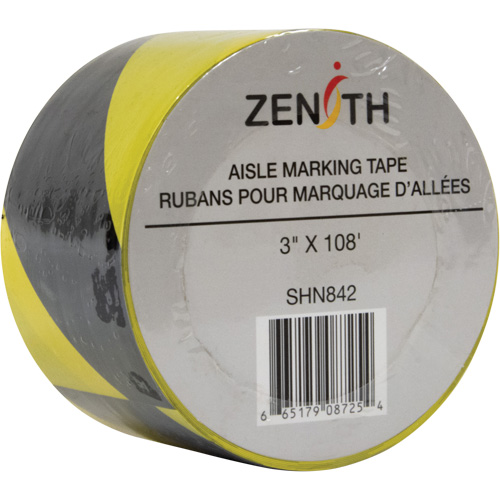 Aisle Marking Tape, 3" x 108', PVC, Noir et jaune Rock Safety Industrial Ltd