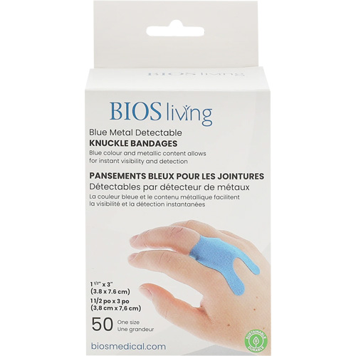 Blue Bandages, Knuckle, 3", Fabric Metal Detectable, Sterile Rock Safety Industrial Ltd