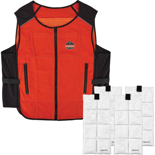 Chill-Its 6260 Lightweight Phase Change Cooling Vest with Rechargeable Packs, Small/Medium, Orange Rock Safety Industrial Ltd