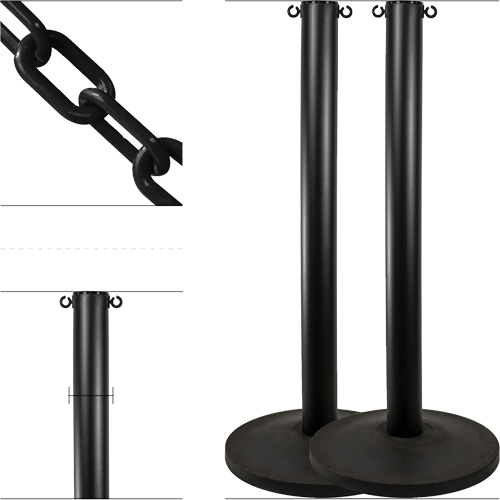 Industrial Stanchion Kit with Plastic Chain, 37" High, Black Rock Safety Industrial Ltd