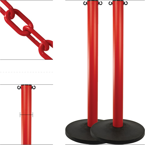 Industrial Stanchion Kit with Plastic Chain, 37" High, Red Rock Safety Industrial Ltd