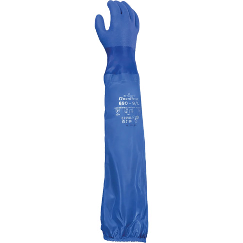 690 Chemical-Resistant Gloves, Size Large/9, 26" L, Cotton/PVC Rock Safety Industrial Ltd
