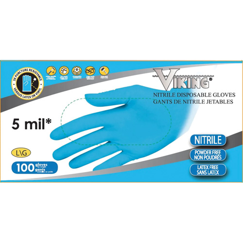 34600 Disposable Gloves, Large, Nitrile, 5-mil, Powder-Free, Blue Rock Safety Industrial Ltd