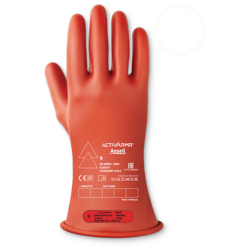 Gants isolants pour travaux &eacute;lectriques ActivArmr de classe 0, 9, 11" lo, Niveau 1, ASTM D120/ATSM F2675:2021/IEC 614821-2:2014 Rock Safety Industrial Ltd