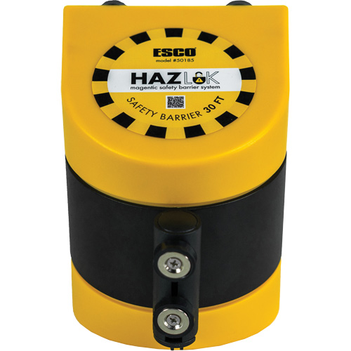 HAZLOK Safety Barrier System, Plastic, Magnetic Mount, 30', Black and Yellow Tape Rock Safety Industrial Ltd