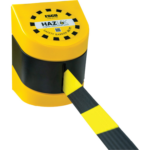 HAZLOK Safety Barrier System, Plastic, Magnetic Mount, 30', Black and Yellow Tape Rock Safety Industrial Ltd