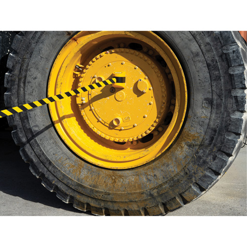 HAZLOK Safety Barrier System, Plastic, Magnetic Mount, 30', Black and Yellow Tape Rock Safety Industrial Ltd