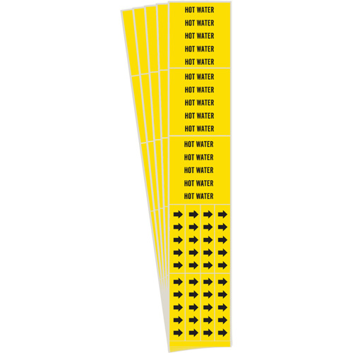 Marqueurs de tuyau Hot Water, Autocollant, 2-1/4" h x 2-3/4" la, Noir sur jaune Rock Safety Industrial Ltd