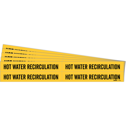 Marqueurs de tuyau Hot Water Recirculation, Autocollant, 1-1/8" h x 7" la, Noir sur jaune Rock Safety Industrial Ltd