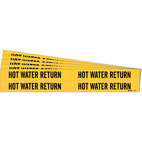 Marqueurs de tuyau Hot Water Return, Autocollant, 1-1/8" h x 7" la, Noir sur jaune Rock Safety Industrial Ltd