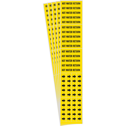 Marqueurs de tuyau Hot Water Return, Autocollant, 2-1/4" h x 2-3/4" la, Noir sur jaune Rock Safety Industrial Ltd