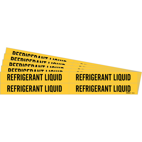 Marqueur de tuyau Refrigerant Liquid, Autocollant, 1-1/8" h x 7" la, Noir sur jaune Rock Safety Industrial Ltd