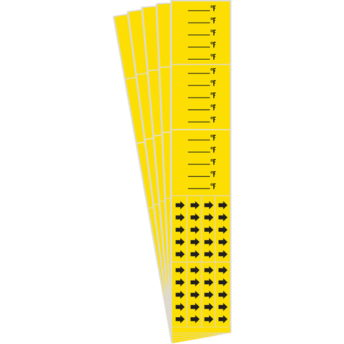 Marqueurs de tuyau avec espace vierge suivi du symbole °F , Autocollant, 2-1/4" h x 14" la, Noir sur jaune Rock Safety Industrial Ltd