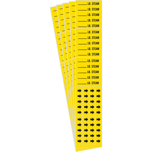 Marqueur de tuyau avec espace vierge suivi de LB. Steam, Autocollant, 2-1/4" h x 2-3/4" la, Noir sur jaune Rock Safety Industrial Ltd