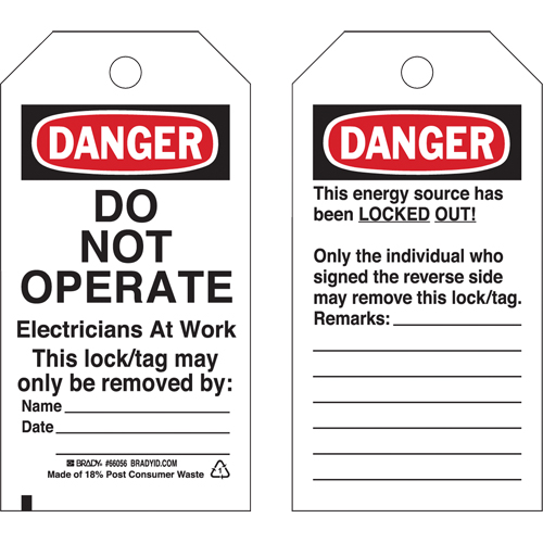 &eacute;tiquettes de verrouillage, Plastique, 3" la x 5-3/4" h, Anglais Rock Safety Industrial Ltd