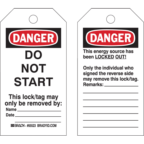 Lockout Tags, Plastic, 3" W x 5-1/2" H, English Rock Safety Industrial Ltd
