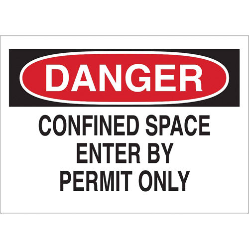 "DANGER Confined Space Enter By Permit Only" Sign, 10" x 14", Polystyrene, English Rock Safety Industrial Ltd