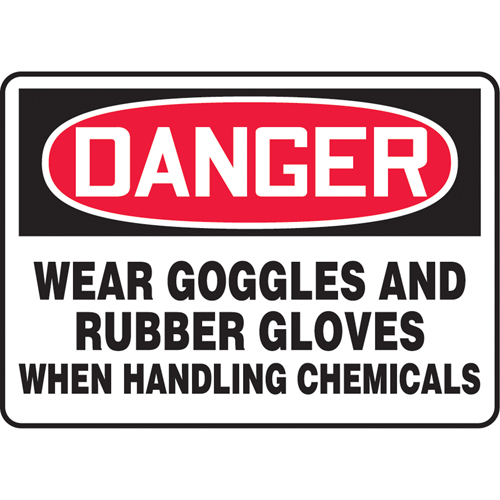 Enseigne  Wear Goggles & Rubber Gloves , 7" x 10", Aluminium, Anglais Rock Safety Industrial Ltd